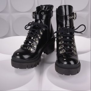 Black Chunky Heel Combat Boots | US Sz 6 Women | NWOB
